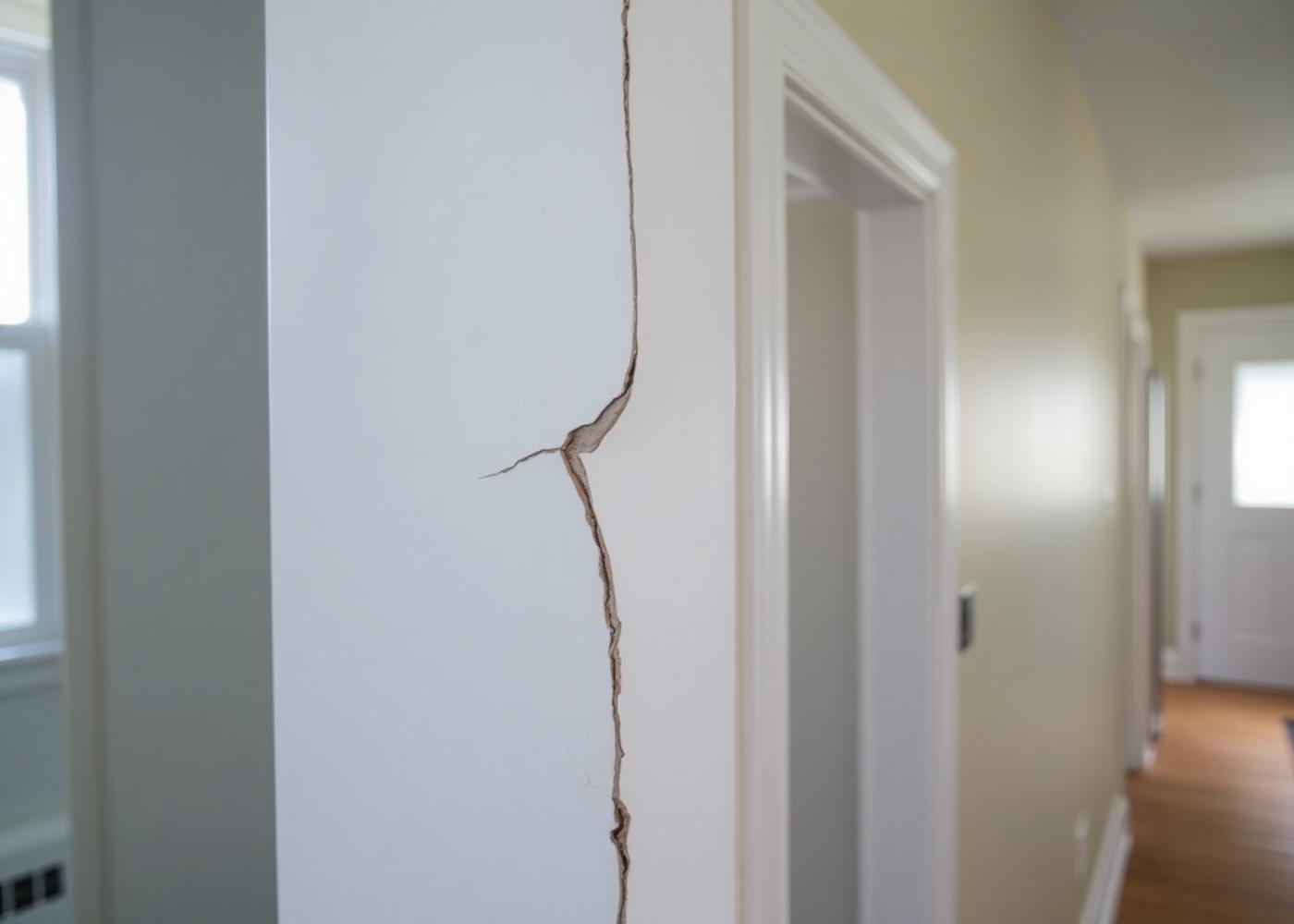 Diagonal drywall crack extending from an interior door frame corner in an Oklahoma home
